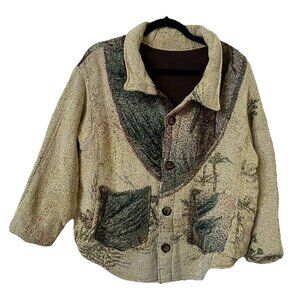 Handmade Tapestry Blanket Coat Womens Fleece Lined Floral Granny Upcycled